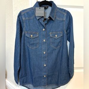 NWT Parisian Oversize Denim Button Down Shirt Size 2 NWOT